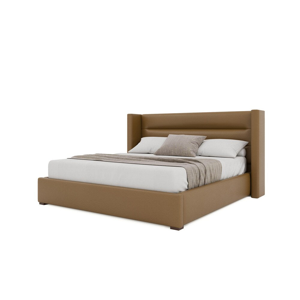 Nativa Interiors - Aylet Horizontal Channel Tufted Eco-Leather Low 47in Queen Caramel Bed - BED-AYLET-HC-LOW-QN-VIN-CARAMEL veiw 2