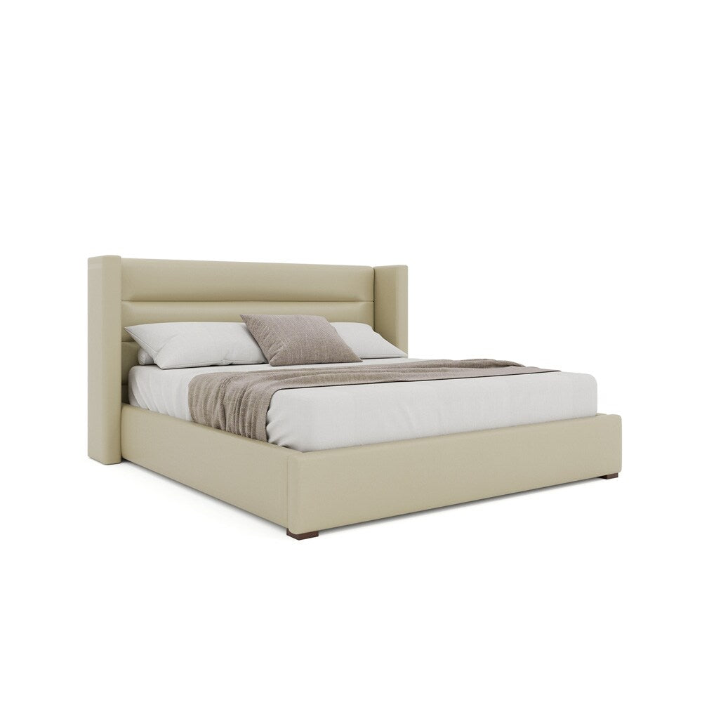 Nativa Interiors - Aylet Horizontal Channel Tufted Eco-Leather Low 47in Queen Cream Bed - BED-AYLET-HC-LOW-QN-VIN-CREAM veiw 1