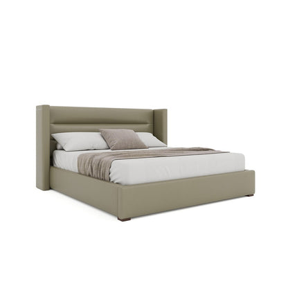 Nativa Interiors - Aylet Horizontal Channel Tufted Eco-Leather Low 47in Queen Stone Bed - BED-AYLET-HC-LOW-QN-VIN-STONE veiw 1