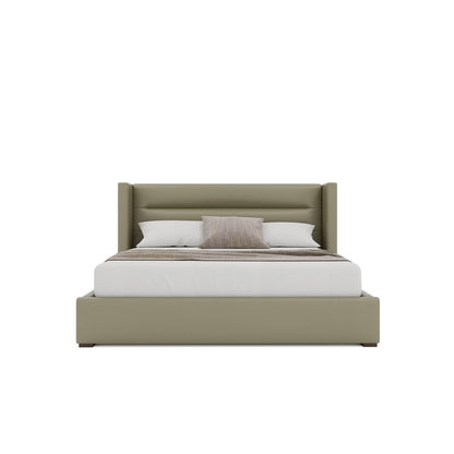Nativa Interiors - Aylet Horizontal Channel Tufted Eco-Leather Low 47in Queen Stone Bed - BED-AYLET-HC-LOW-QN-VIN-STONE veiw 3