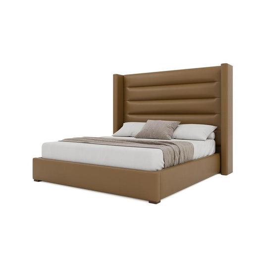 Nativa Interiors - Aylet Horizontal Channel Eco-Leather Medium 67in King Caramel Bed - BED-AYLET-HC-MID-KN-VIN-CARAMEL veiw 2