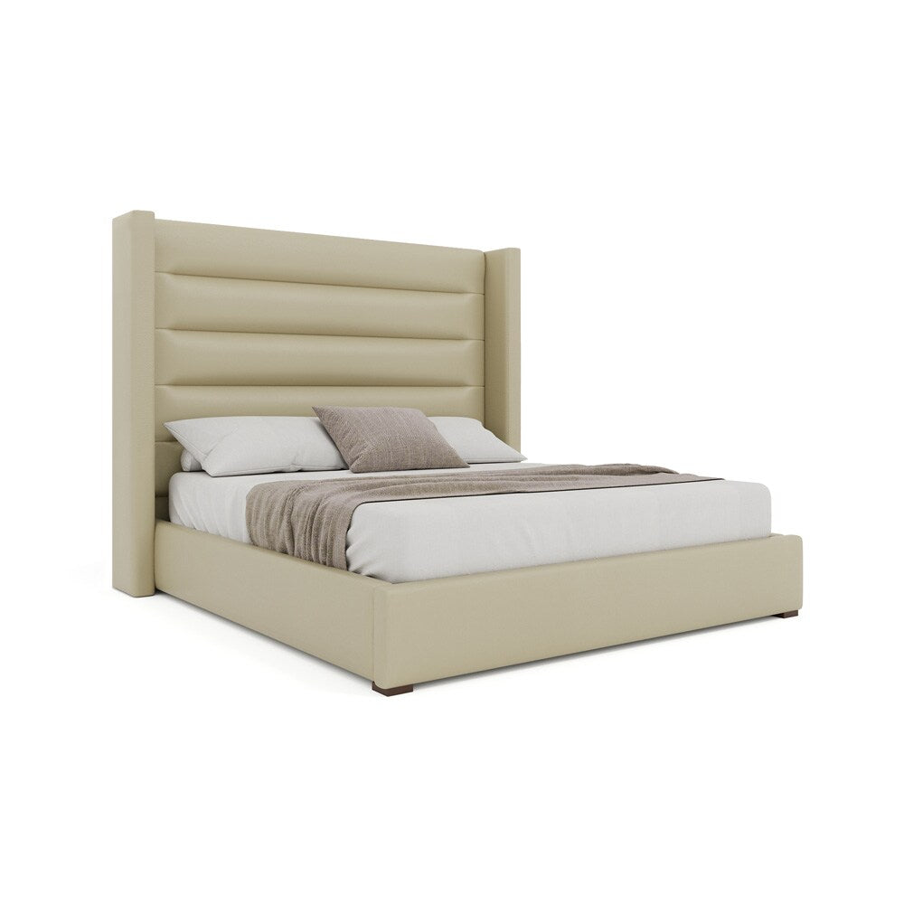 Nativa Interiors - Aylet Horizontal Channel Eco-Leather Medium 67in King Cream Bed - BED-AYLET-HC-MID-KN-VIN-CREAM veiw 1