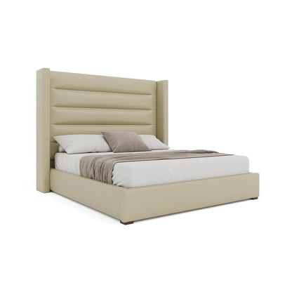 Nativa Interiors - Aylet Horizontal Channel Eco-Leather Medium 67in King Cream Bed - BED-AYLET-HC-MID-KN-VIN-CREAM veiw 1
