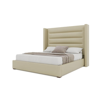 Nativa Interiors - Aylet Horizontal Channel Eco-Leather Medium 67in King Cream Bed - BED-AYLET-HC-MID-KN-VIN-CREAM veiw 2