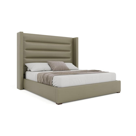 Nativa Interiors - Aylet Horizontal Channel Eco-Leather Medium 67in King Stone Bed - BED-AYLET-HC-MID-KN-VIN-STONE veiw 1