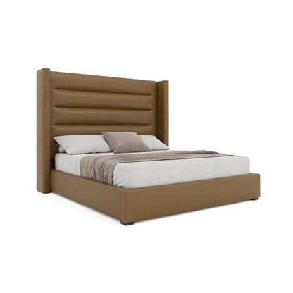 Nativa Interiors - Aylet Horizontal Channel Eco-Leather Medium 67in Queen Caramel Bed - BED-AYLET-HC-MID-QN-VIN-CARAMEL veiw 1