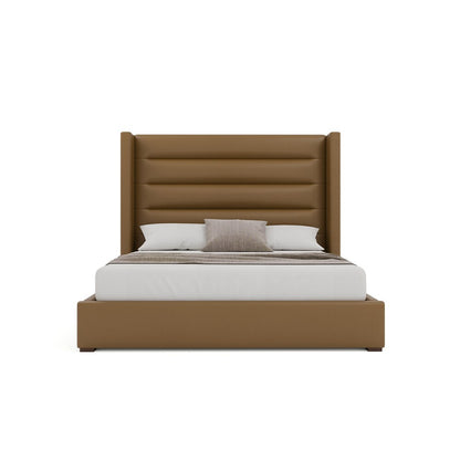 Nativa Interiors - Aylet Horizontal Channel Eco-Leather Medium 67in Queen Caramel Bed - BED-AYLET-HC-MID-QN-VIN-CARAMEL veiw 3