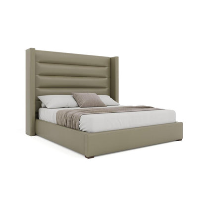 Nativa Interiors - Aylet Horizontal Channel Eco-Leather Medium 67in Queen King Stone Bed - BED-AYLET-HC-MID-QN-VIN-STONE veiw 1