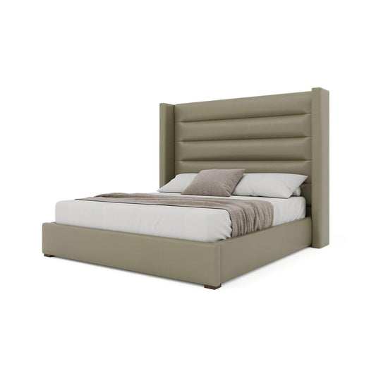 Nativa Interiors - Aylet Horizontal Channel Eco-Leather Medium 67in Queen King Stone Bed - BED-AYLET-HC-MID-QN-VIN-STONE veiw 2