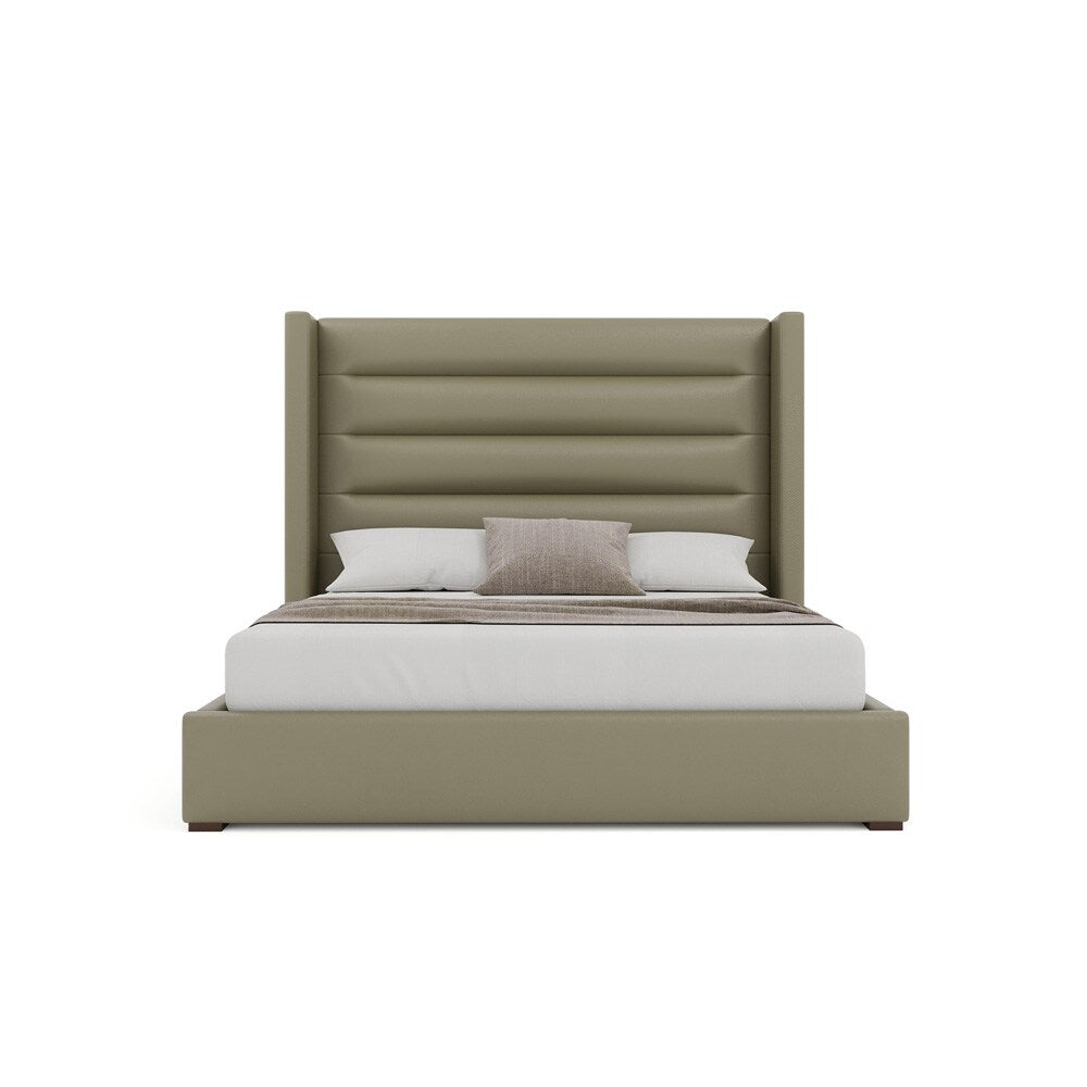 Nativa Interiors - Aylet Horizontal Channel Eco-Leather Medium 67in Queen King Stone Bed - BED-AYLET-HC-MID-QN-VIN-STONE veiw 3