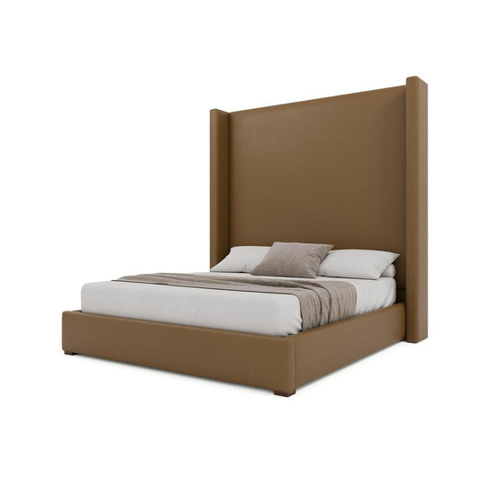 Nativa Interiors - Aylet Plain Eco-Leather High 87in California King Caramel Bed - BED-AYLET-PL-HI-CA-VIN-CARAMEL veiw 2