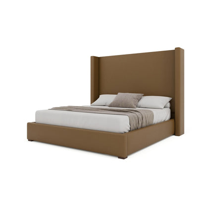 Nativa Interiors - Aylet Plain Eco-Leather Medium 67in Queen Caramel Bed - BED-AYLET-PL-MID-QN-VIN-CARAMEL veiw 2