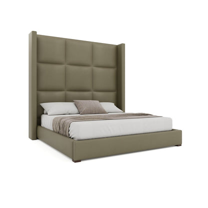 Nativa Interiors - Aylet Square Tufted Eco-Leather High 87in California King Stone Bed - BED-AYLET-SQ-HI-CA-VIN-STONE veiw 1