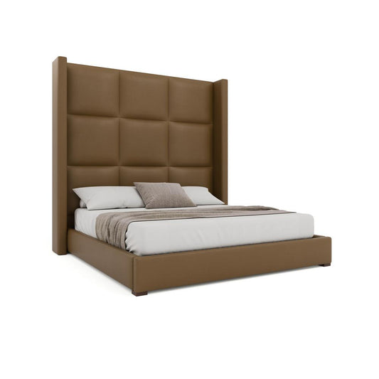 Nativa Interiors - Aylet Square Tufted Eco-Leather High 87in King Caramel Bed - BED-AYLET-SQ-HI-KN-VIN-CARAMEL veiw 1