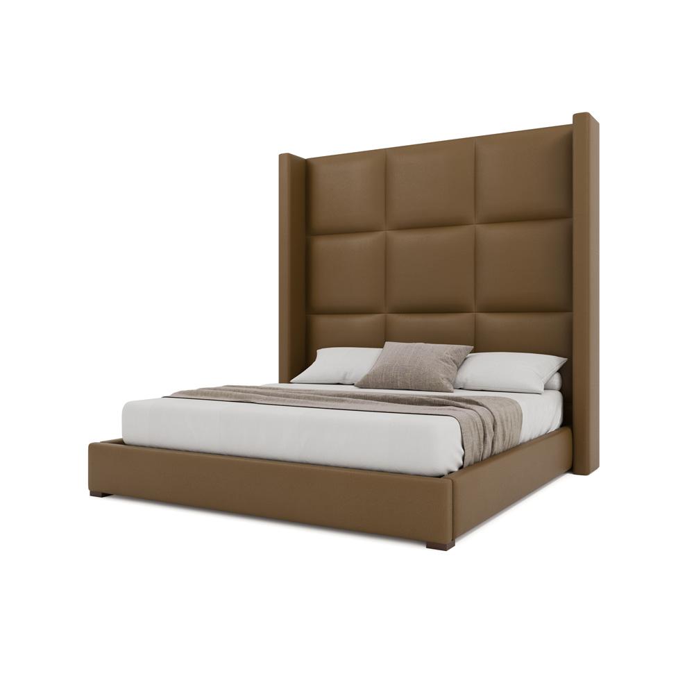 Nativa Interiors - Aylet Square Tufted Eco-Leather High 87in King Caramel Bed - BED-AYLET-SQ-HI-KN-VIN-CARAMEL veiw 2