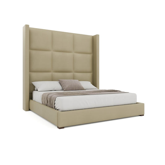 Nativa Interiors - Aylet Square Tufted Eco-Leather High 87in King Cream Bed - BED-AYLET-SQ-HI-KN-VIN-CREAM veiw 1