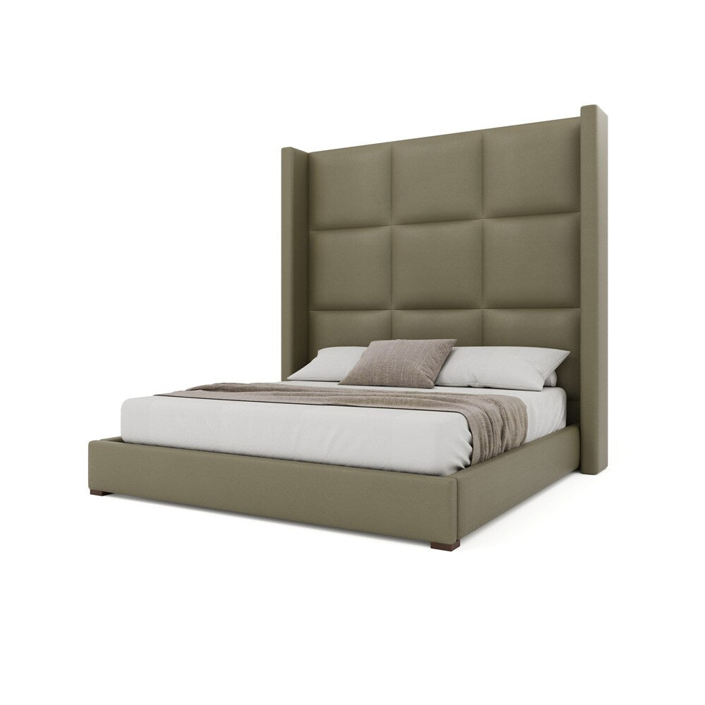 Nativa Interiors - Aylet Square Tufted Eco-Leather High 87in King Stone Bed - BED-AYLET-SQ-HI-KN-VIN-STONE veiw 2