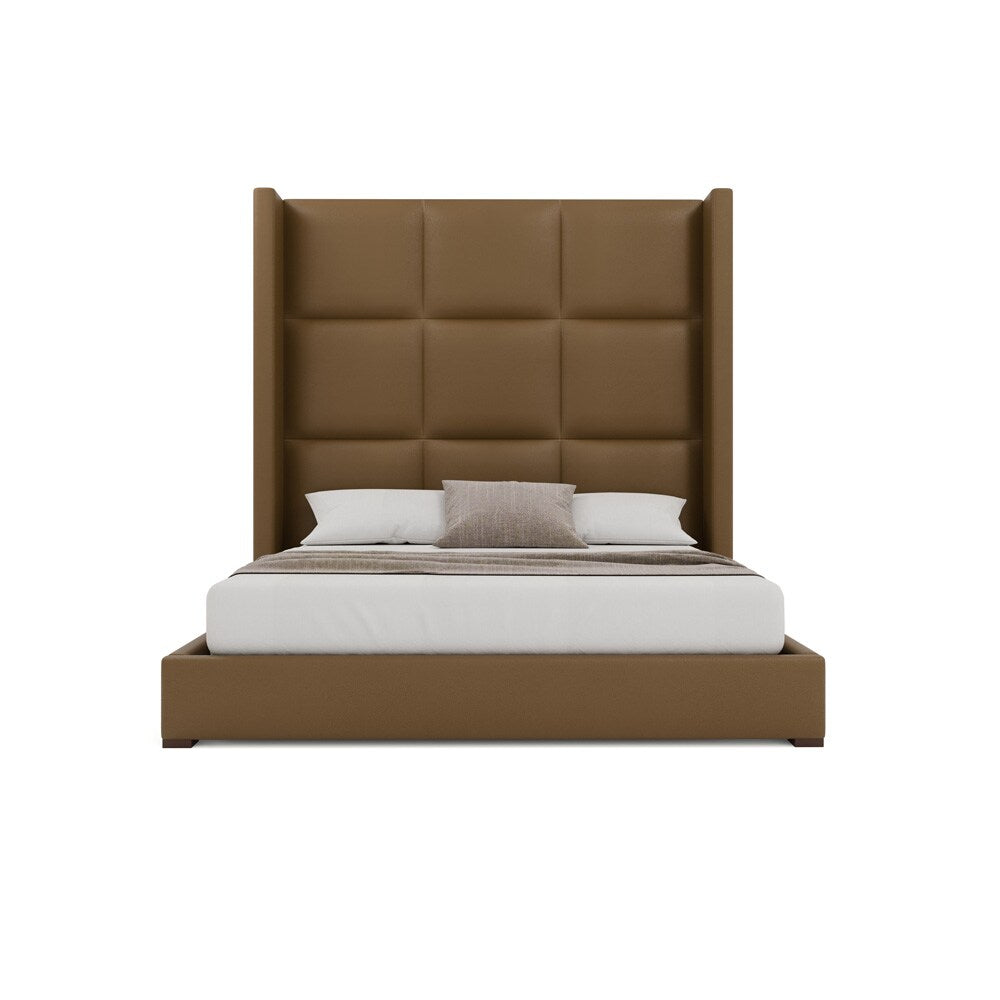 Nativa Interiors - Aylet Square Tufted Eco-Leather High 87in Queen Caramel Bed - BED-AYLET-SQ-HI-QN-VIN-CARAMEL veiw 3