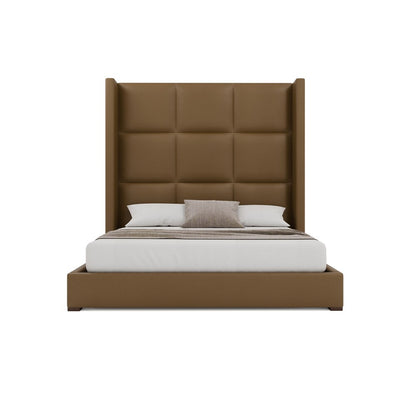 Nativa Interiors - Aylet Square Tufted Eco-Leather High 87in Queen Caramel Bed - BED-AYLET-SQ-HI-QN-VIN-CARAMEL veiw 3