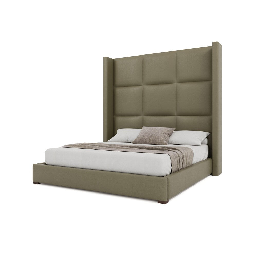 Nativa Interiors - Aylet Square Tufted Eco-Leather High 87in Queen Stone Bed - BED-AYLET-SQ-HI-QN-VIN-STONE veiw 2