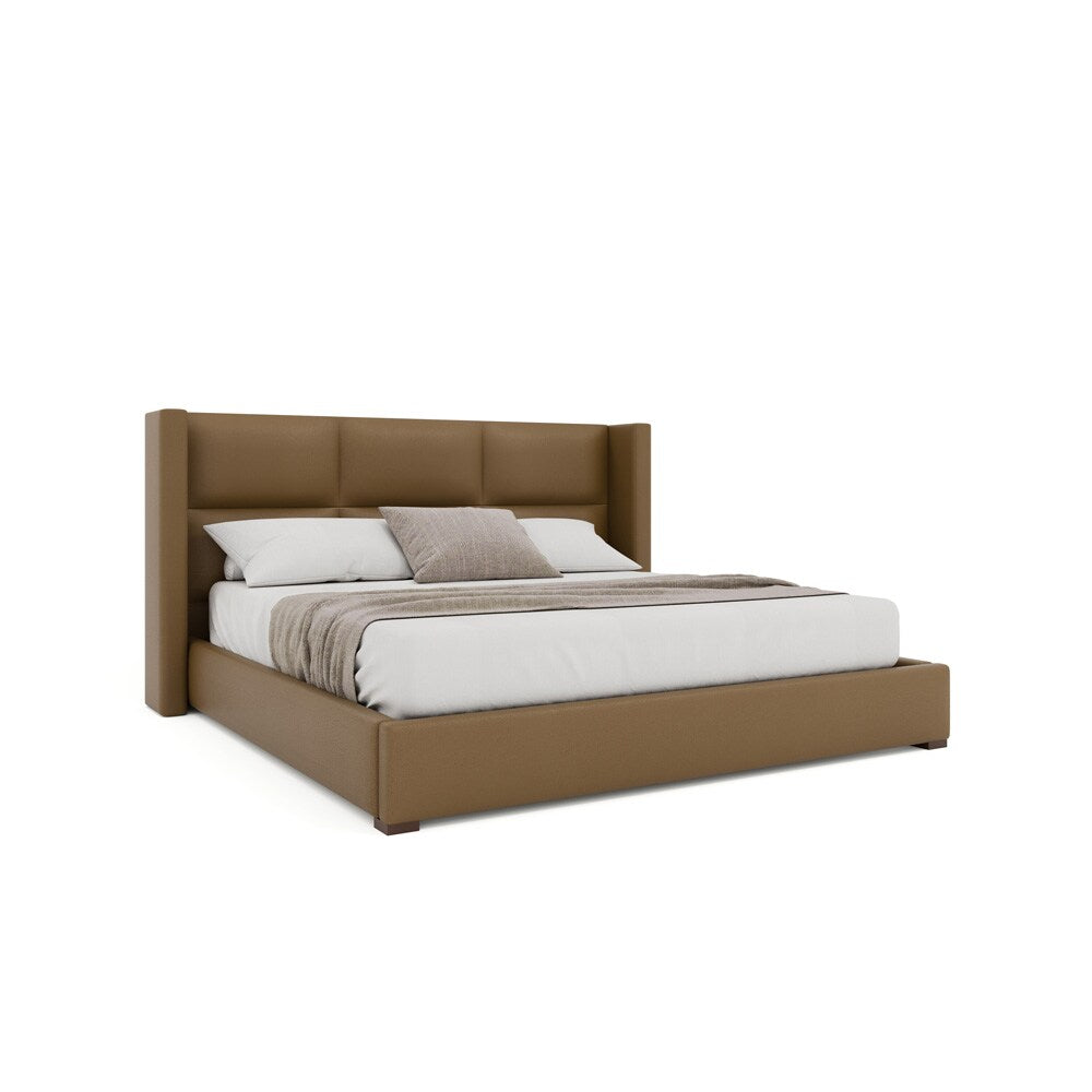 Nativa Interiors - Aylet Square Tufted Eco-Leather Low 47in King Caramel Bed - BED-AYLET-SQ-LOW-KN-VIN-CARAMEL veiw 1