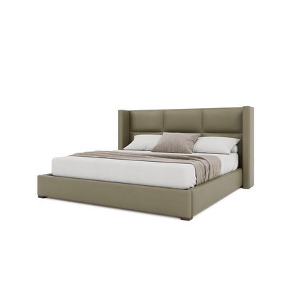 Nativa Interiors - Aylet Square Tufted Eco-Leather Low 47in Queen Stone Bed - BED-AYLET-SQ-LOW-QN-VIN-STONE veiw 2