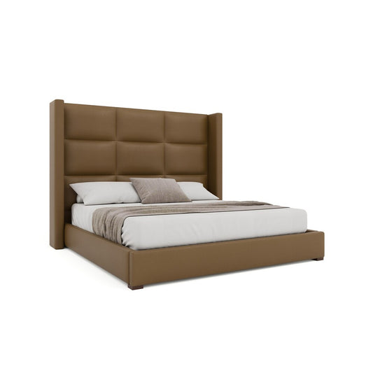 Nativa Interiors - Aylet Square Eco-Leather Medium 67in Queen Caramel Bed - BED-AYLET-SQ-MID-QN-VIN-CARAMEL veiw 1
