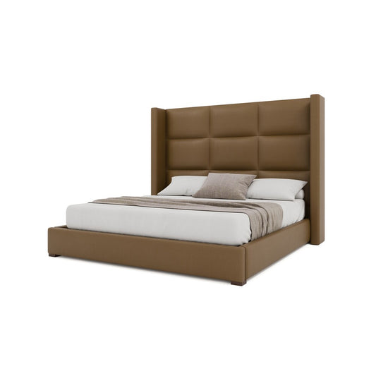 Nativa Interiors - Aylet Square Eco-Leather Medium 67in Queen Caramel Bed - BED-AYLET-SQ-MID-QN-VIN-CARAMEL veiw 2
