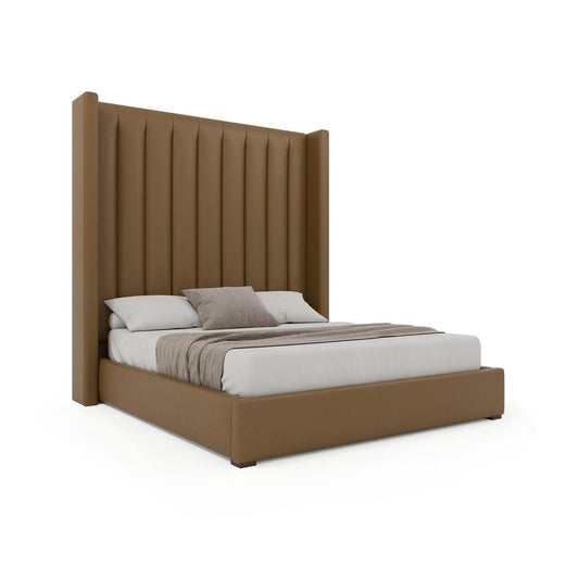 Nativa Interiors - Aylet Square Tufted Eco-Leather High 87in California King Caramel Bed - BED-AYLET-VC-HI-CA-VIN-CARAMEL veiw 1