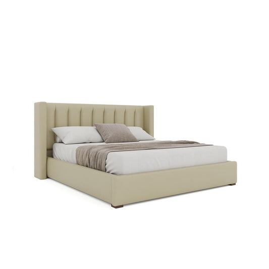 Nativa Interiors - Aylet Square Tufted Eco-Leather Low 47in King Cream Bed - BED-AYLET-VC-LOW-KN-VIN-CREAM veiw 1