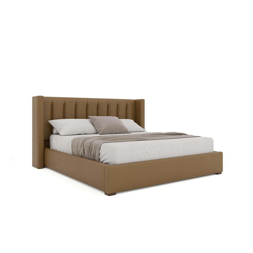 Nativa Interiors - Aylet Square Tufted Eco-Leather Low 47in Queen Caramel Bed - BED-AYLET-VC-LOW-QN-VIN-CARAMEL veiw 1