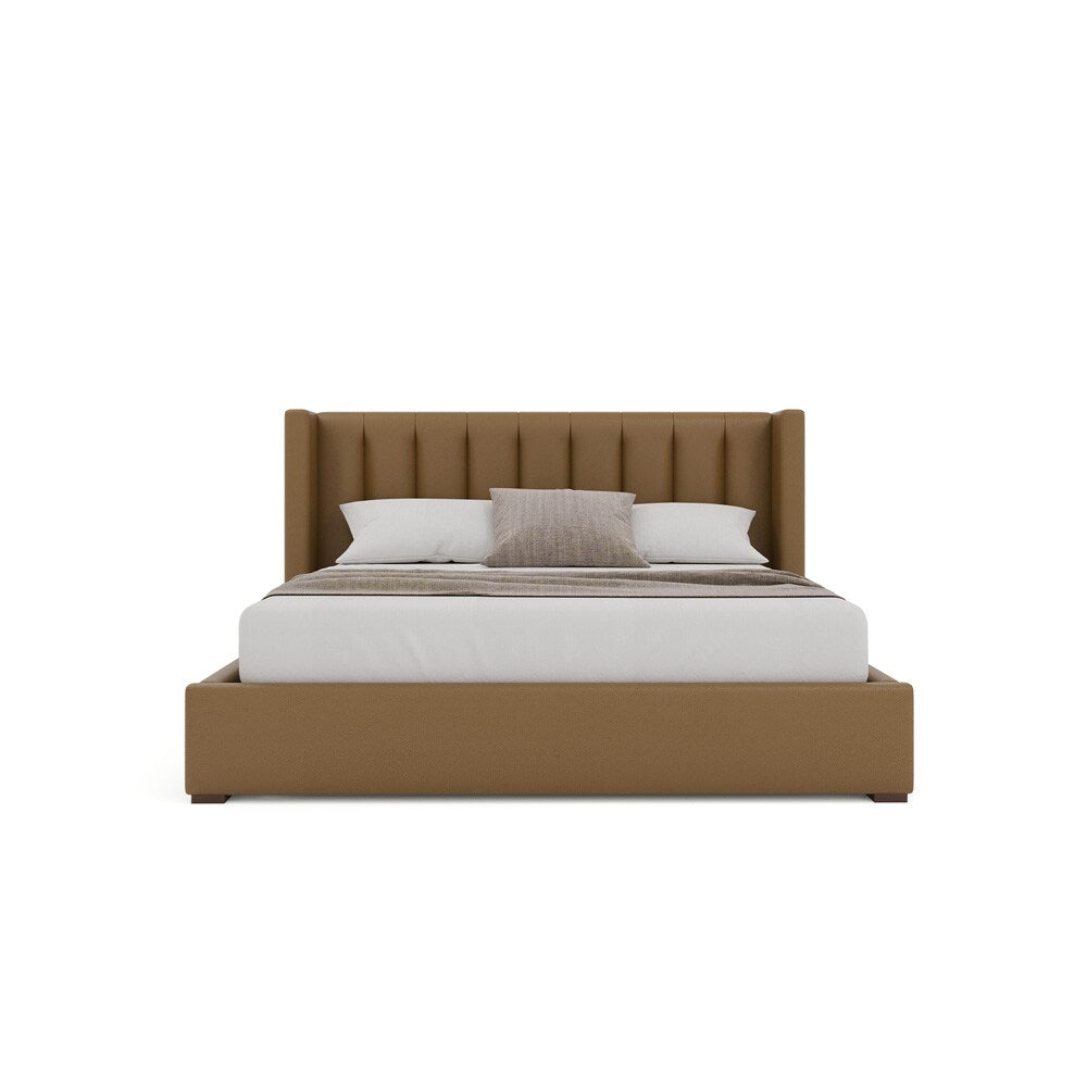 Nativa Interiors - Aylet Square Tufted Eco-Leather Low 47in Queen Caramel Bed - BED-AYLET-VC-LOW-QN-VIN-CARAMEL veiw 3