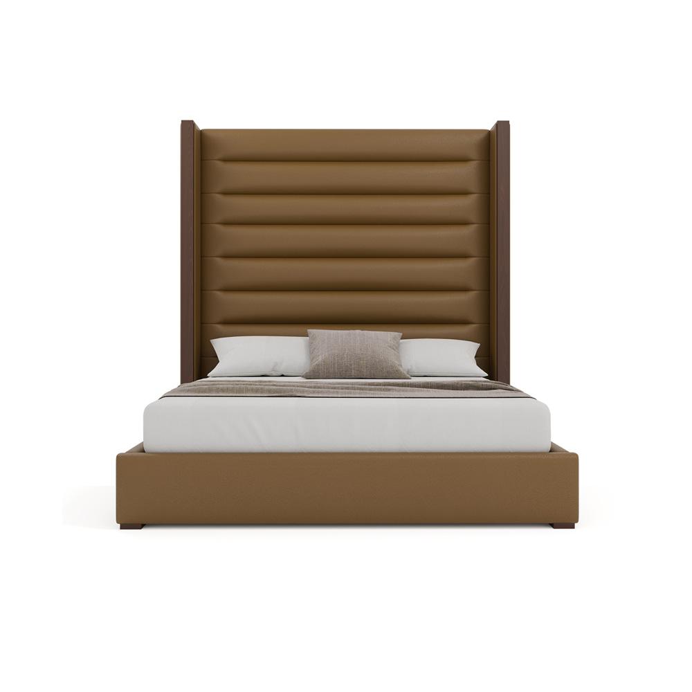 Nativa Interiors - Irenne Horizontal Channel Tufted Eco-Leather High 87in California King Caramel Bed - BED-IRENNE-HC-HI-CA-VIN-CARAMEL veiw 3
