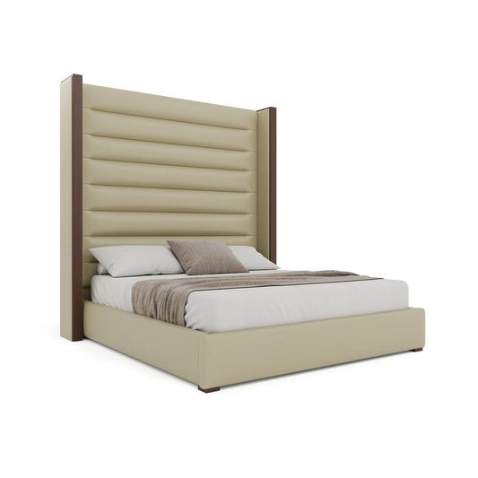 Nativa Interiors - Irenne Horizontal Channel Tufted Eco-Leather High 87in California King Cream Bed - BED-IRENNE-HC-HI-CA-VIN-CREAM veiw 1