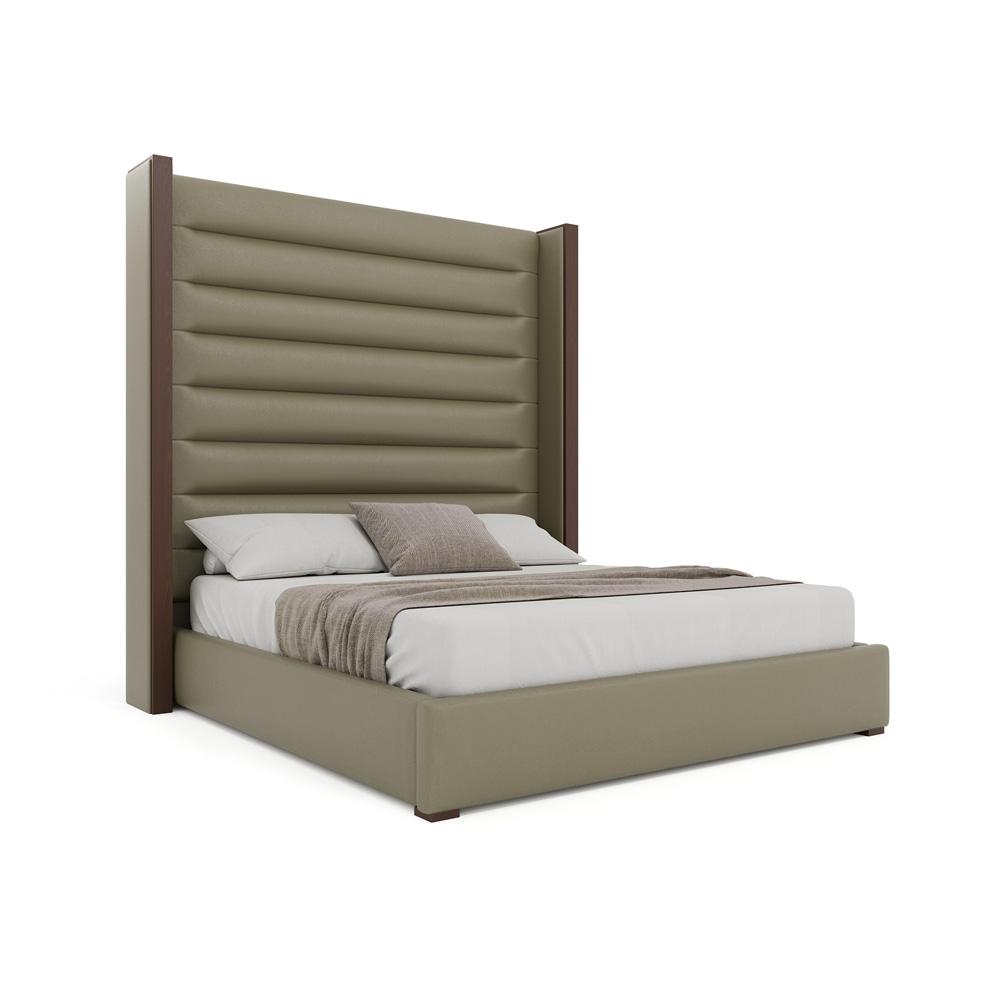 Nativa Interiors - Irenne Horizontal Channel Tufted Eco-Leather High 87in California King Stone Bed - BED-IRENNE-HC-HI-CA-VIN-STONE veiw 1