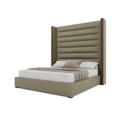 Nativa Interiors - Irenne Horizontal Channel Tufted Eco-Leather High 87in California King Stone Bed - BED-IRENNE-HC-HI-CA-VIN-STONE veiw 2