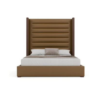 Nativa Interiors - Irenne Horizontal Channel Tufted Eco-Leather High 87in King Caramel Bed - BED-IRENNE-HC-HI-KN-VIN-CARAMEL veiw 3