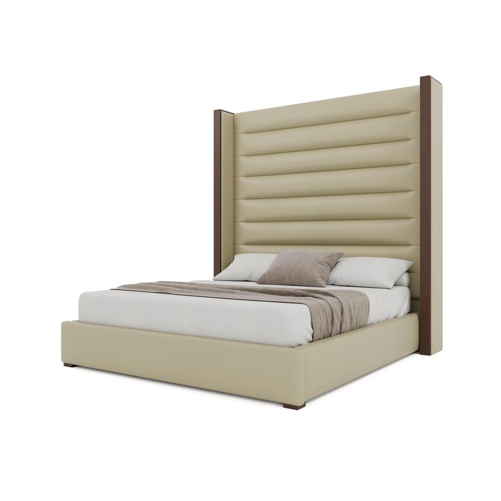 Nativa Interiors - Irenne Horizontal Channel Tufted Eco-Leather High 87in King Cream Bed - BED-IRENNE-HC-HI-KN-VIN-CREAM veiw 2