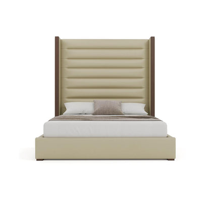 Nativa Interiors - Irenne Horizontal Channel Tufted Eco-Leather High 87in King Cream Bed - BED-IRENNE-HC-HI-KN-VIN-CREAM veiw 3