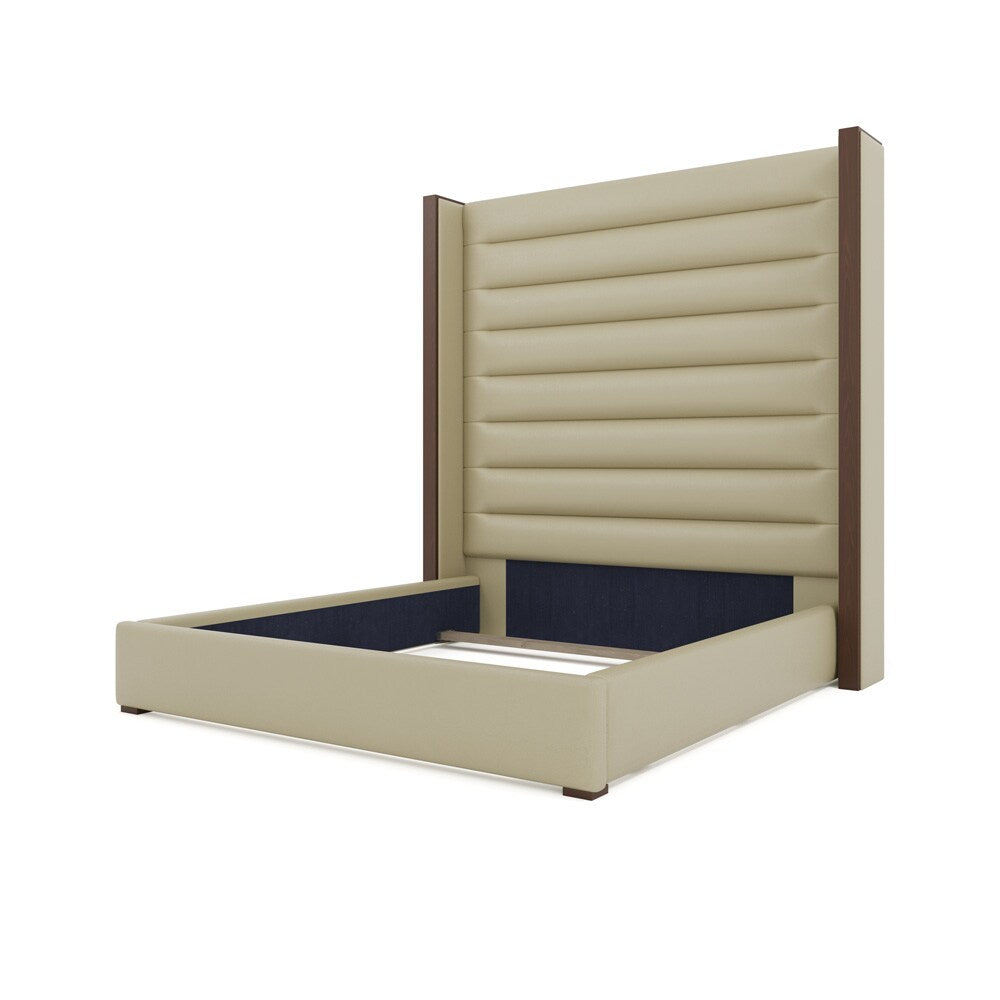 Nativa Interiors - Irenne Horizontal Channel Tufted Eco-Leather High 87in King Cream Bed - BED-IRENNE-HC-HI-KN-VIN-CREAM veiw 4