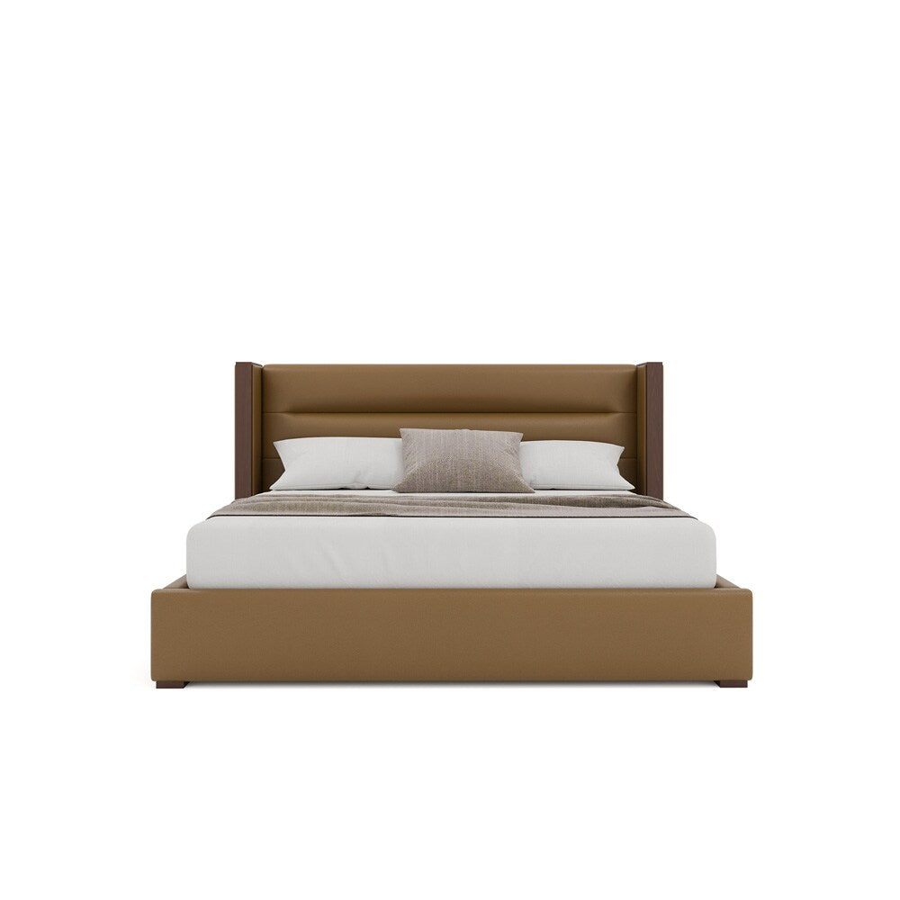 Nativa Interiors - Irenne Horizontal Channel Tufted Eco-Leather Low 47in King Caramel Bed - BED-IRENNE-HC-LOW-KN-VIN-CARAMEL veiw 3