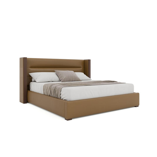 Nativa Interiors - Irenne Horizontal Channel Tufted Eco-Leather Low 47in Queen Caramel Bed - BED-IRENNE-HC-LOW-QN-VIN-CARAMEL veiw 1