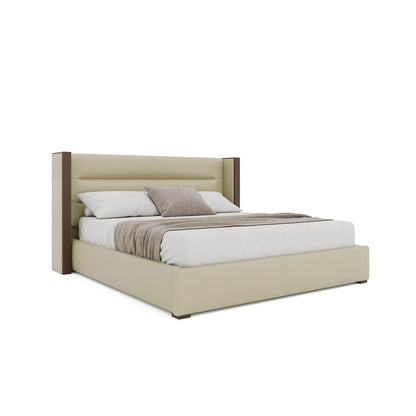 Nativa Interiors - Irenne Horizontal Channel Tufted Eco-Leather Low 47in Queen Cream Bed - BED-IRENNE-HC-LOW-QN-VIN-CREAM veiw 1