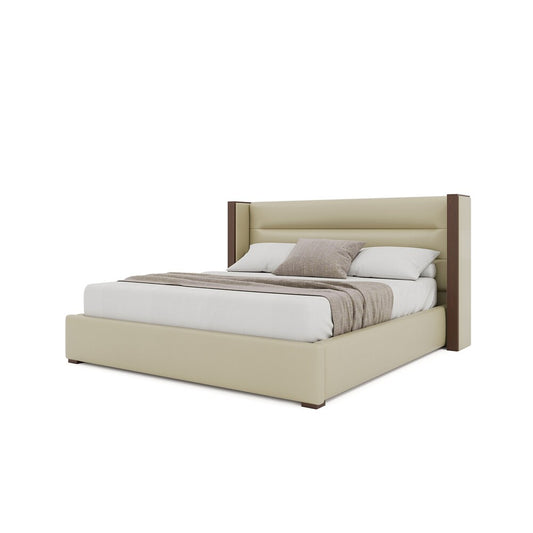 Nativa Interiors - Irenne Horizontal Channel Tufted Eco-Leather Low 47in Queen Cream Bed - BED-IRENNE-HC-LOW-QN-VIN-CREAM veiw 2