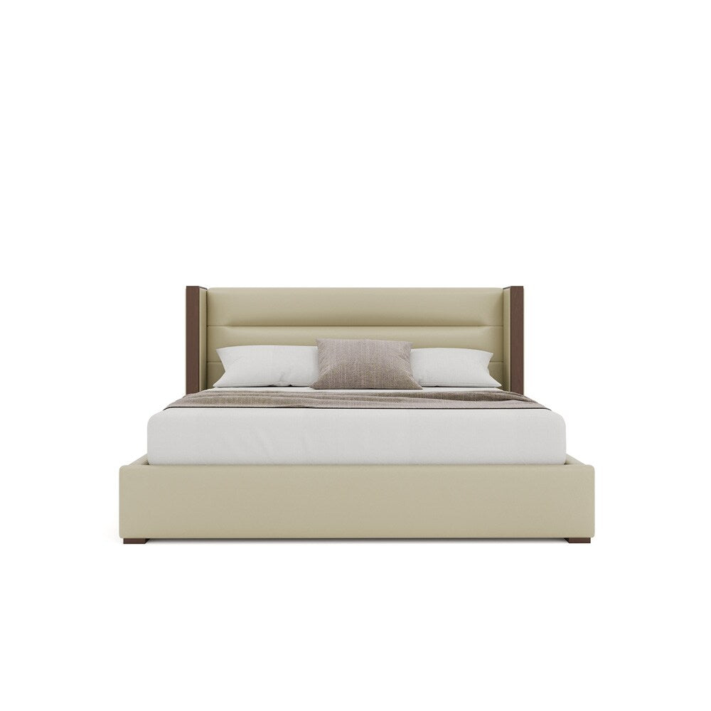 Nativa Interiors - Irenne Horizontal Channel Tufted Eco-Leather Low 47in Queen Cream Bed - BED-IRENNE-HC-LOW-QN-VIN-CREAM veiw 3