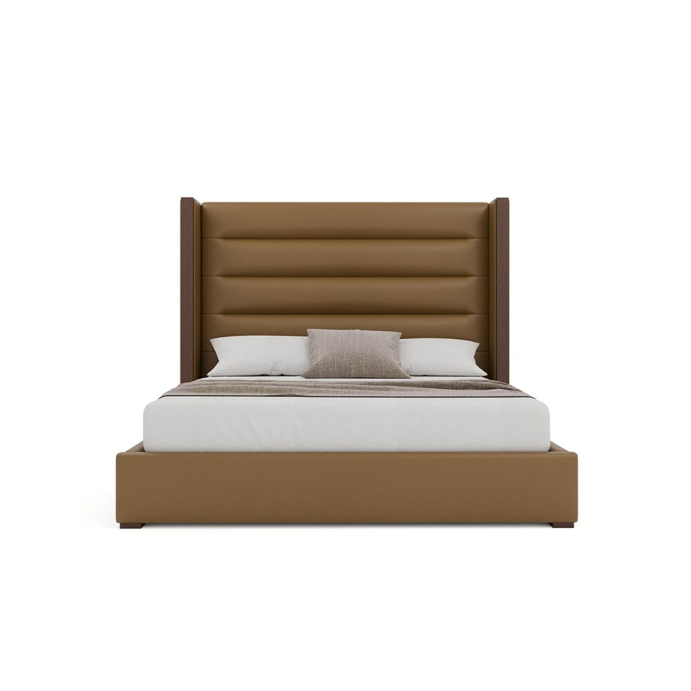 Nativa Interiors - Irenne Horizontal Channel Tufted Eco-Leather Medium 67in California King Caramel Bed - BED-IRENNE-HC-MID-CA-VIN-CARAMEL veiw 3
