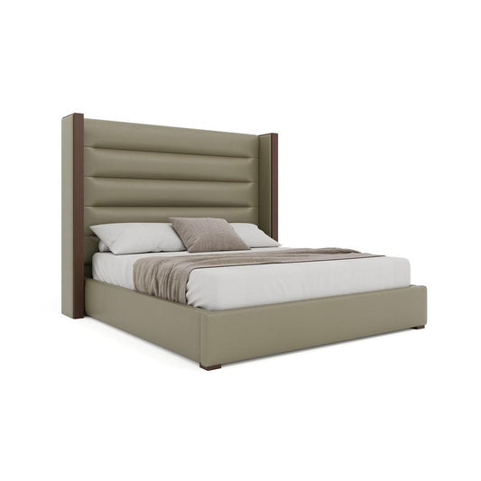 Nativa Interiors - Irenne Horizontal Channel Tufted Eco-Leather Medium 67in California King Stone Bed - BED-IRENNE-HC-MID-CA-VIN-STONE veiw 1