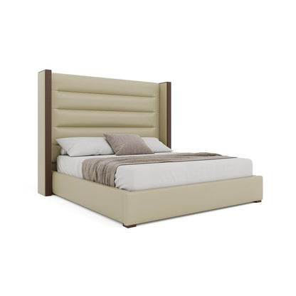 Nativa Interiors - Irenne Horizontal Channel Tufted Eco-Leather Medium 67in King Cream Bed - BED-IRENNE-HC-MID-KN-VIN-CREAM veiw 1