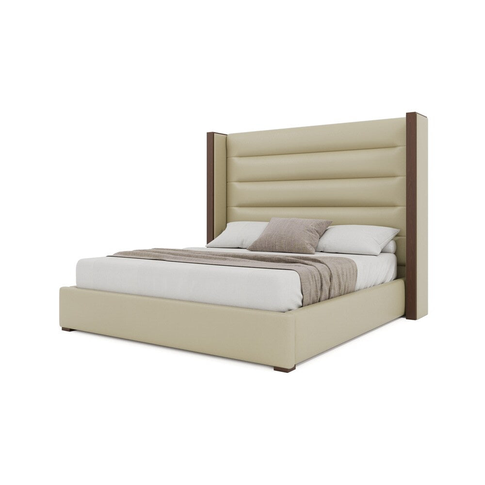 Nativa Interiors - Irenne Horizontal Channel Tufted Eco-Leather Medium 67in King Cream Bed - BED-IRENNE-HC-MID-KN-VIN-CREAM veiw 2