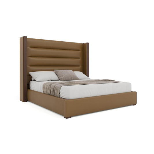 Nativa Interiors - Irenne Horizontal Channel Tufted Eco-Leather Medium 67in Queen Caramel Bed - BED-IRENNE-HC-MID-QN-VIN-CARAMEL veiw 1